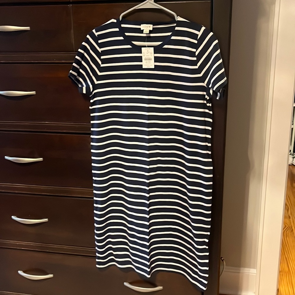 New J Crew navy and white striped dress. Size S